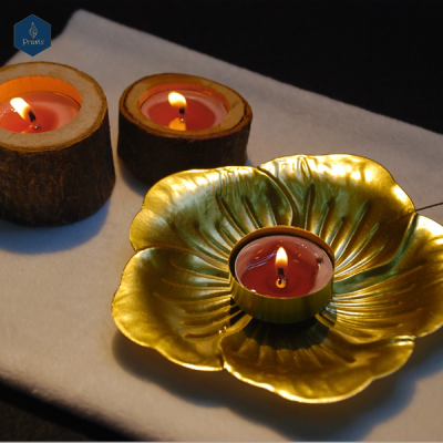  Đế 1 tealight lá vàng L