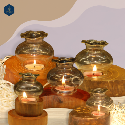 Đế nến tealight + chụp thủy tinh 