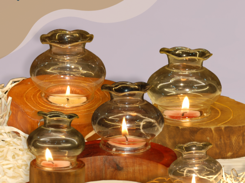 Đế nến tealight + chụp thủy tinh 